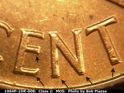 Die-stage B marker on 1964P•1DR•008 (1964 Doubled Die Reverse).