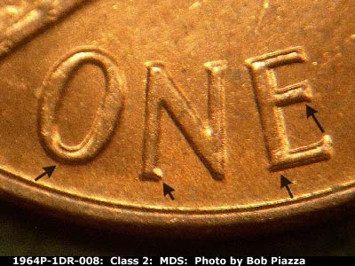 Die-stage B marker on 1964P•1DR•008 (1964 Doubled Die Reverse).