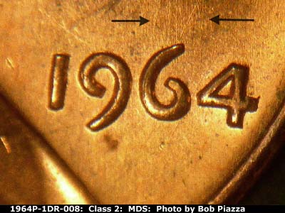 Die-stage B marker on 1964P•1DR•008 (1964 Doubled Die Reverse).