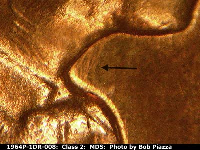 Die-stage B marker on 1964P•1DR•008 (1964 Doubled Die Reverse).