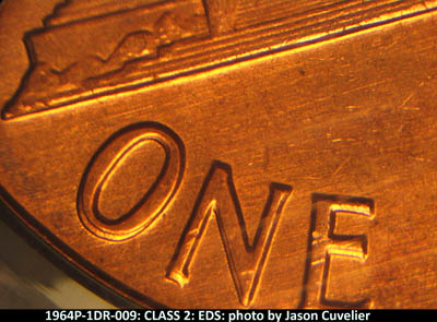 Die-stage A marker on 1964P•1DR•009 (1964 Doubled Die Reverse).