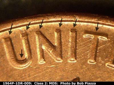 1964 Lincoln cent obverse, CopperCoins die 1964P•1DR•009.