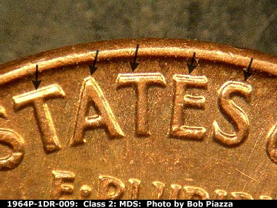 Die-stage B marker on 1964P•1DR•009 (1964 Doubled Die Reverse).