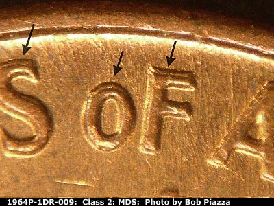 Die-stage B marker on 1964P•1DR•009 (1964 Doubled Die Reverse).