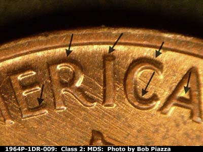 Die-stage B marker on 1964P•1DR•009 (1964 Doubled Die Reverse).