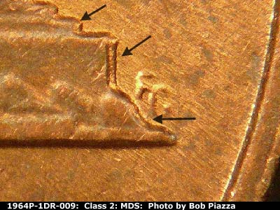 Die-stage B marker on 1964P•1DR•009 (1964 Doubled Die Reverse).