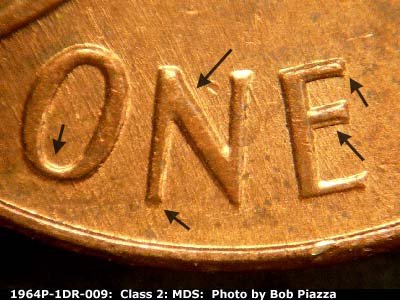 Die-stage B marker on 1964P•1DR•009 (1964 Doubled Die Reverse).