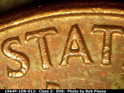 Die-stage A marker on 1964P•1DR•012 (1964 Doubled Die Reverse).