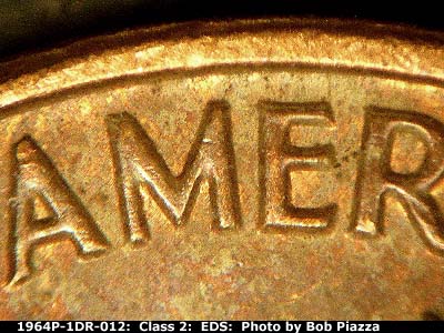 Die-stage A marker on 1964P•1DR•012 (1964 Doubled Die Reverse).