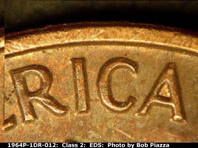 Die-stage A marker on 1964P•1DR•012 (1964 Doubled Die Reverse).