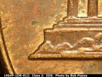Die-stage A marker on 1964P•1DR•012 (1964 Doubled Die Reverse).