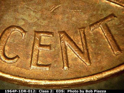 Die-stage A marker on 1964P•1DR•012 (1964 Doubled Die Reverse).