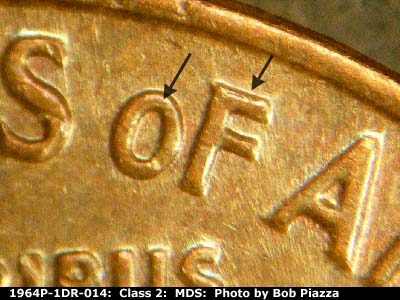 Die-stage B marker on 1964P•1DR•014 (1964 Doubled Die Reverse).