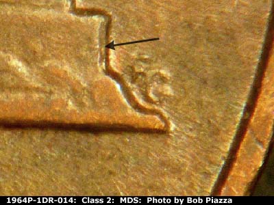 Die-stage B marker on 1964P•1DR•014 (1964 Doubled Die Reverse).