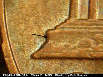 Die-stage B marker on 1964P•1DR•014 (1964 Doubled Die Reverse).