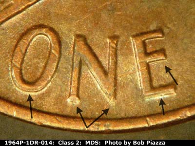 Die-stage B marker on 1964P•1DR•014 (1964 Doubled Die Reverse).