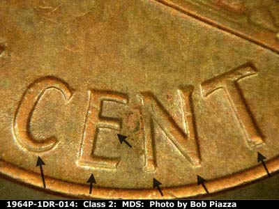 Die-stage B marker on 1964P•1DR•014 (1964 Doubled Die Reverse).
