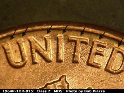 1964 Lincoln cent obverse, CopperCoins die 1964P•1DR•015.