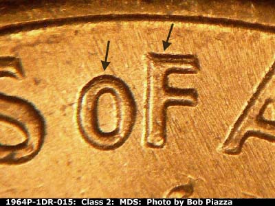 Die-stage B marker on 1964P•1DR•015 (1964 Doubled Die Reverse).