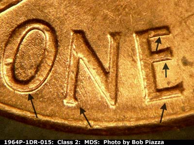 Die-stage B marker on 1964P•1DR•015 (1964 Doubled Die Reverse).