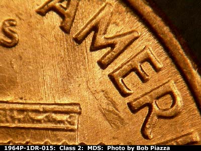 Die-stage B marker on 1964P•1DR•015 (1964 Doubled Die Reverse).