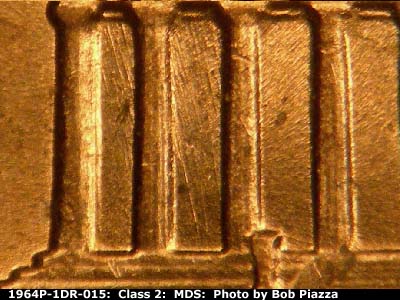 Die-stage B marker on 1964P•1DR•015 (1964 Doubled Die Reverse).