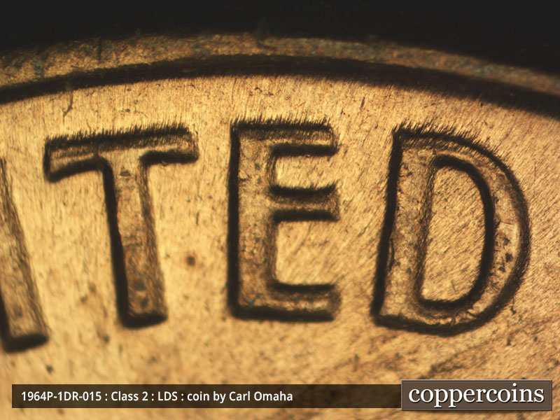 Die-stage C marker on 1964P•1DR•015 (1964 Doubled Die Reverse).