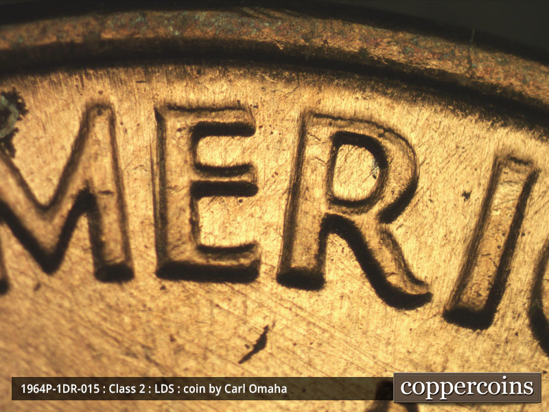 Die-stage C marker on 1964P•1DR•015 (1964 Doubled Die Reverse).