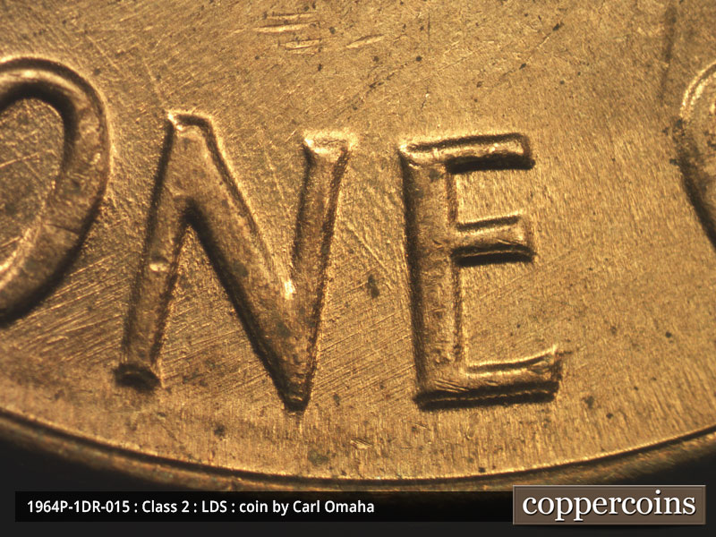 Die-stage C marker on 1964P•1DR•015 (1964 Doubled Die Reverse).