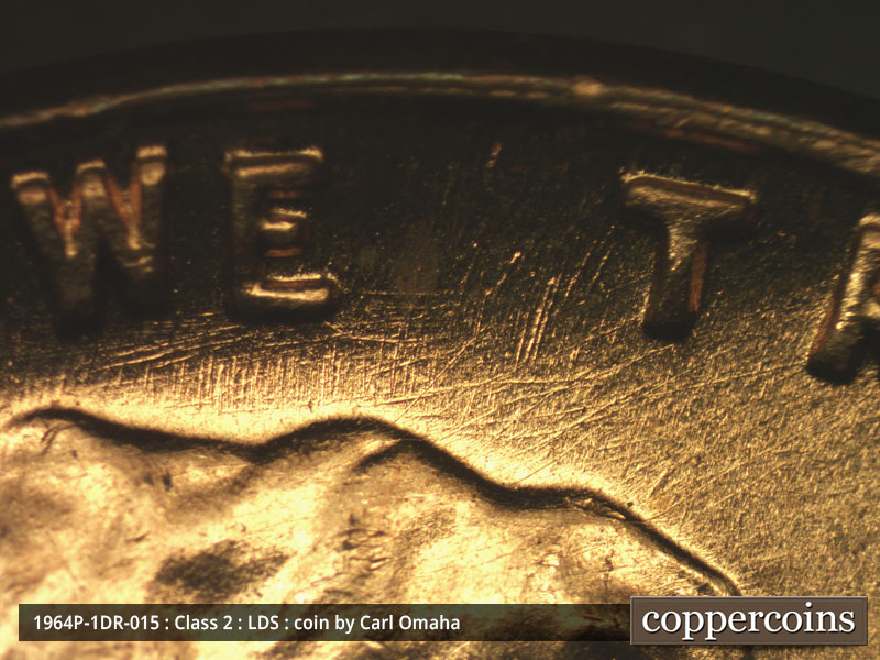 Die-stage C marker on 1964P•1DR•015 (1964 Doubled Die Reverse).