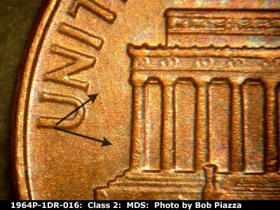 Die-stage B marker on 1964P•1DR•016 (1964 Doubled Die Reverse).