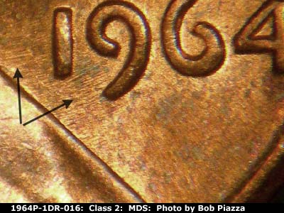 Die-stage B marker on 1964P•1DR•016 (1964 Doubled Die Reverse).