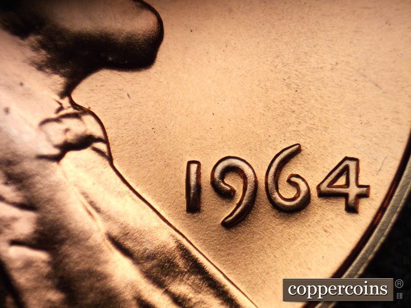 Die-stage B marker on 1964P•1DR•017P (1964 Doubled Die Reverse).
