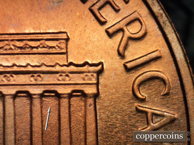 Die-stage B marker on 1964P•1DR•018P (1964 Doubled Die Reverse).