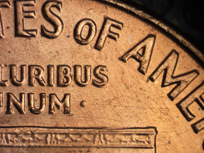 Die-stage B marker on 1964P•1DR•025 (1964 Doubled Die Reverse).