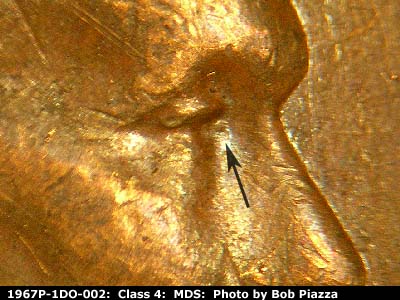 1967 Lincoln cent obverse, CopperCoins die 1967P•1DO•002.