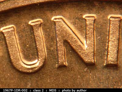 1967 Lincoln cent obverse, CopperCoins die 1967P•1DR•002.