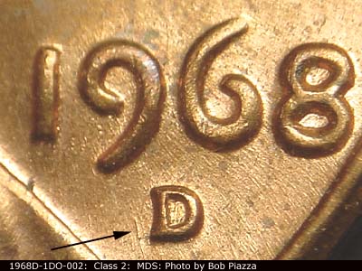 1968 Lincoln cent obverse, CopperCoins die 1968D•1DO•002.