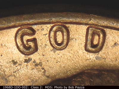 Die-stage B marker on 1968D•1DO•002 (1968 Doubled Die Obverse).