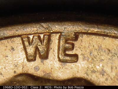 Die-stage B marker on 1968D•1DO•002 (1968 Doubled Die Obverse).