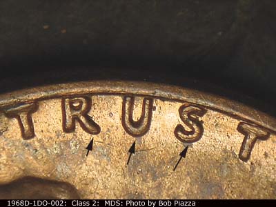 Die-stage B marker on 1968D•1DO•002 (1968 Doubled Die Obverse).