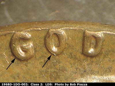 Die-stage C marker on 1968D•1DO•003 (1968 Doubled Die Obverse).