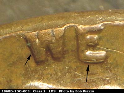 Die-stage C marker on 1968D•1DO•003 (1968 Doubled Die Obverse).