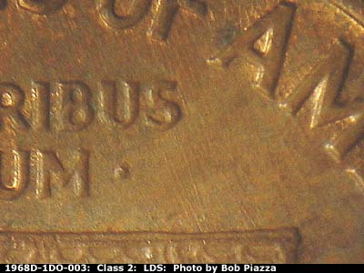 Die-stage C marker on 1968D•1DO•003 (1968 Doubled Die Obverse).