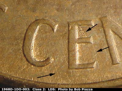 Die-stage C marker on 1968D•1DO•003 (1968 Doubled Die Obverse).