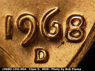 1968 Lincoln cent obverse, CopperCoins die 1968D•1DO•004.