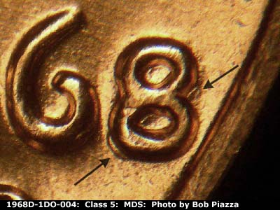 Die-stage B marker on 1968D•1DO•004 (1968 Doubled Die Obverse).