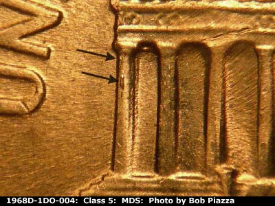 Die-stage B marker on 1968D•1DO•004 (1968 Doubled Die Obverse).
