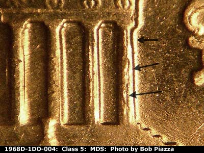 Die-stage B marker on 1968D•1DO•004 (1968 Doubled Die Obverse).