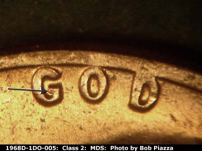 1968 Lincoln cent obverse, CopperCoins die 1968D•1DO•005.